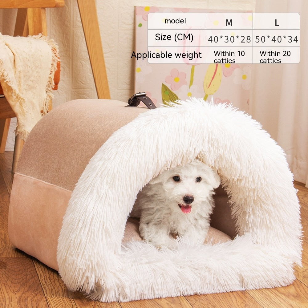 STORAZONE Pet Accessories Splicing Portable Brown / L New Splice Portable Pet Nest Portable Autumn And Winter Warm Dog Nest Moisture-proof Long Fur Cat Nest Cross Border Pet Nest