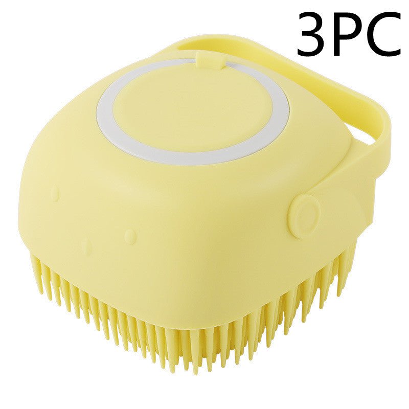 STORAZONE Pet Accessories Yellow 3PC / square Silicone Dog Bath Massage Gloves Brush Pet Cat Bathroom Cleaning Tool Comb Brush For Dog Can Pour Shampoo Dog Grooming Supplies