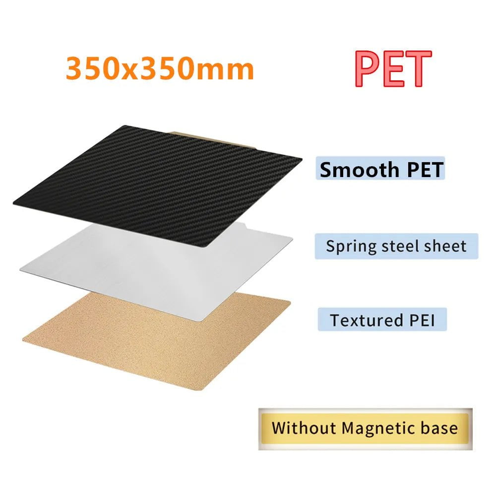 Storazone PET No Base / CHINA PEI Sheet 350x350mm Hot Bed Build Plate with Smooth PET Textured PEI Magnetic Base for 3D Printer FYSETC Voron 2.4 Build Plate