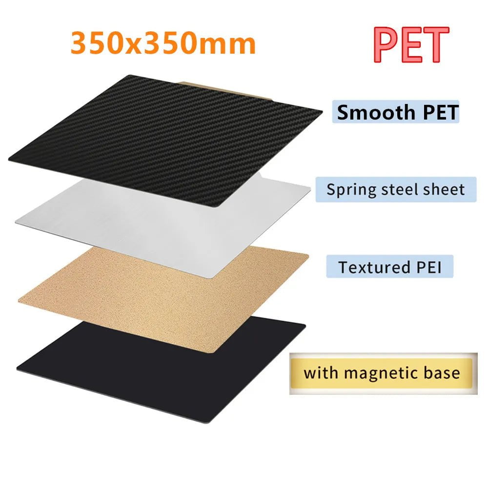 Storazone PET with Base / CHINA PEI Sheet 350x350mm Hot Bed Build Plate with Smooth PET Textured PEI Magnetic Base for 3D Printer FYSETC Voron 2.4 Build Plate