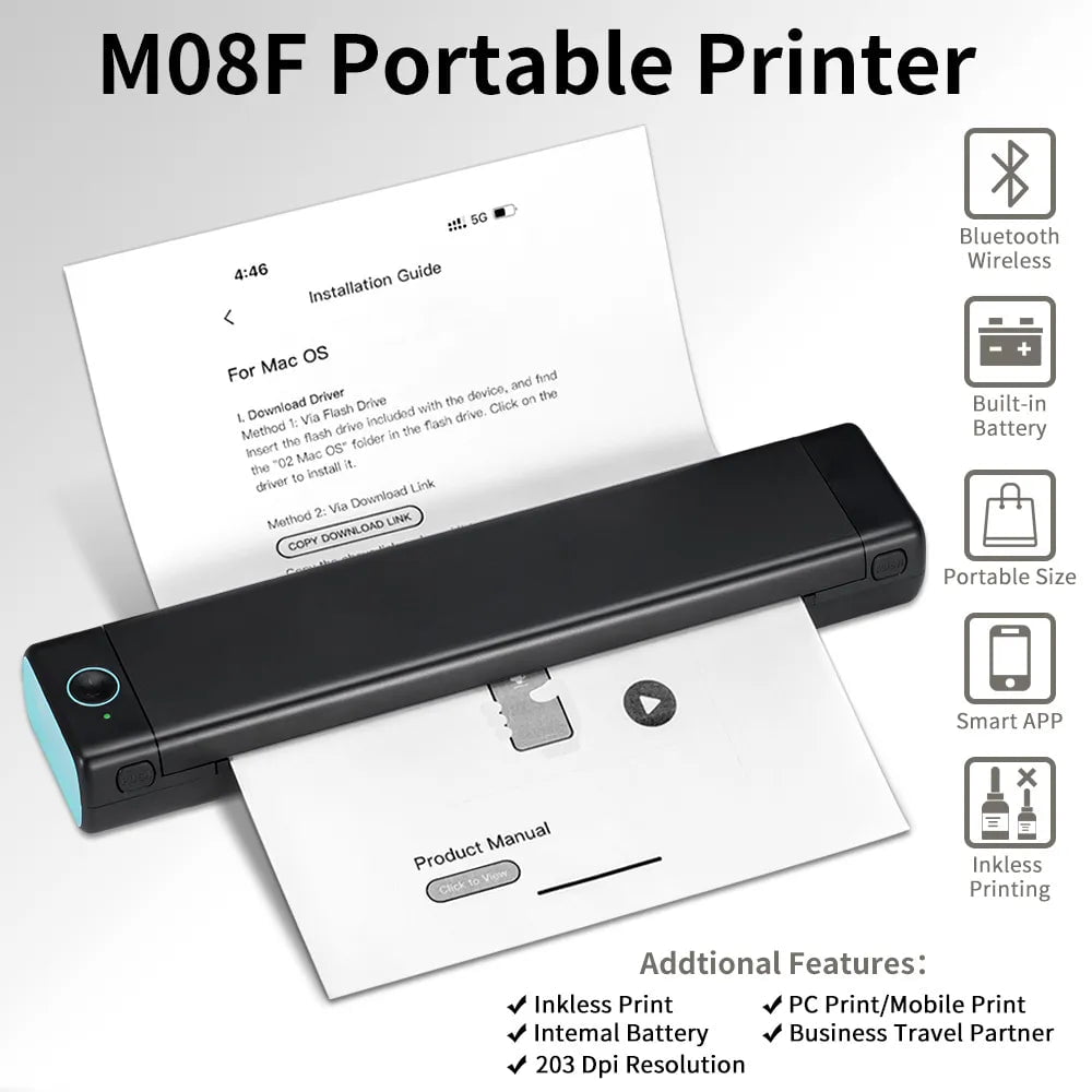 Storazone Phomemo M08F A4 Portable Thermal Printer,Supports 8.26"x11.69" A4 Thermal Paper,Wireless Mobile Travel Printers for Car & Office