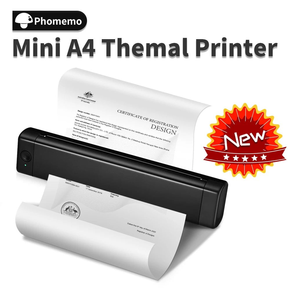 Storazone Phomemo M08F A4 Portable Thermal Printer,Supports 8.26"x11.69" A4 Thermal Paper,Wireless Mobile Travel Printers for Car & Office