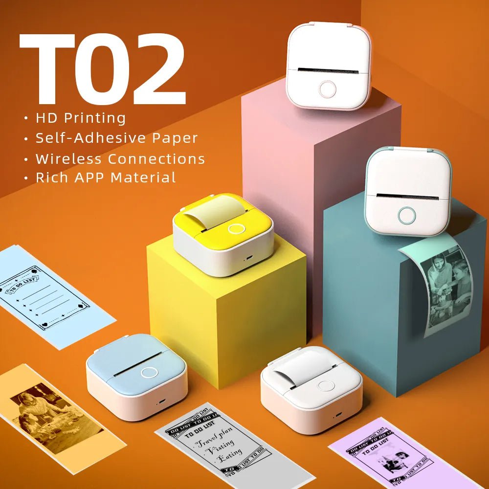 Storazone Phomemo T02 Mini Printer Portable Printer Thermal Printing Sticker Wireless Inkless Pocket Printer Self-adhesive Label Printer