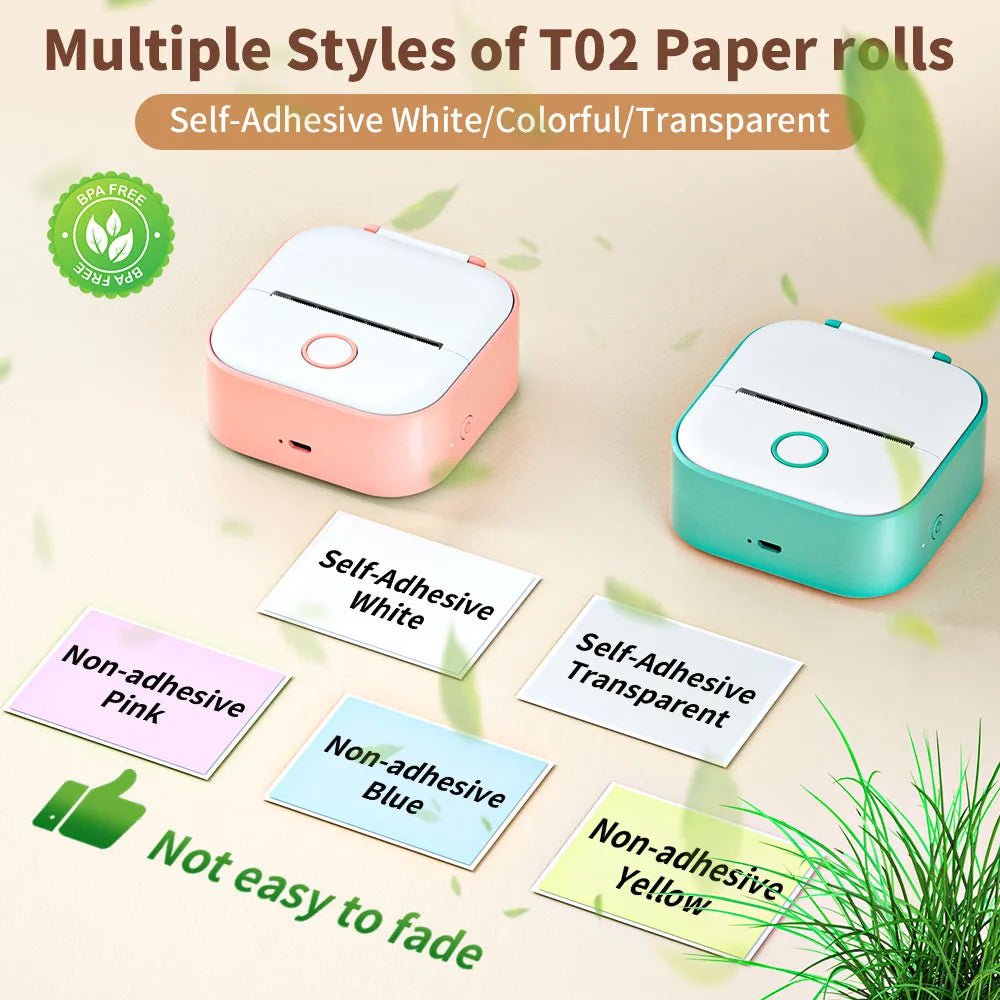 Storazone Phomemo T02 Mini Printer Portable Printer Thermal Printing Sticker Wireless Inkless Pocket Printer Self-adhesive Label Printer