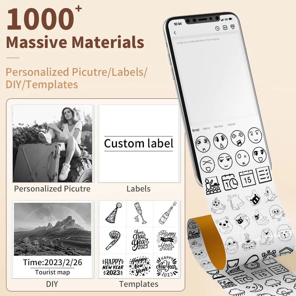 Storazone Phomemo T02 Mini Printer Portable Printer Thermal Printing Sticker Wireless Inkless Pocket Printer Self-adhesive Label Printer