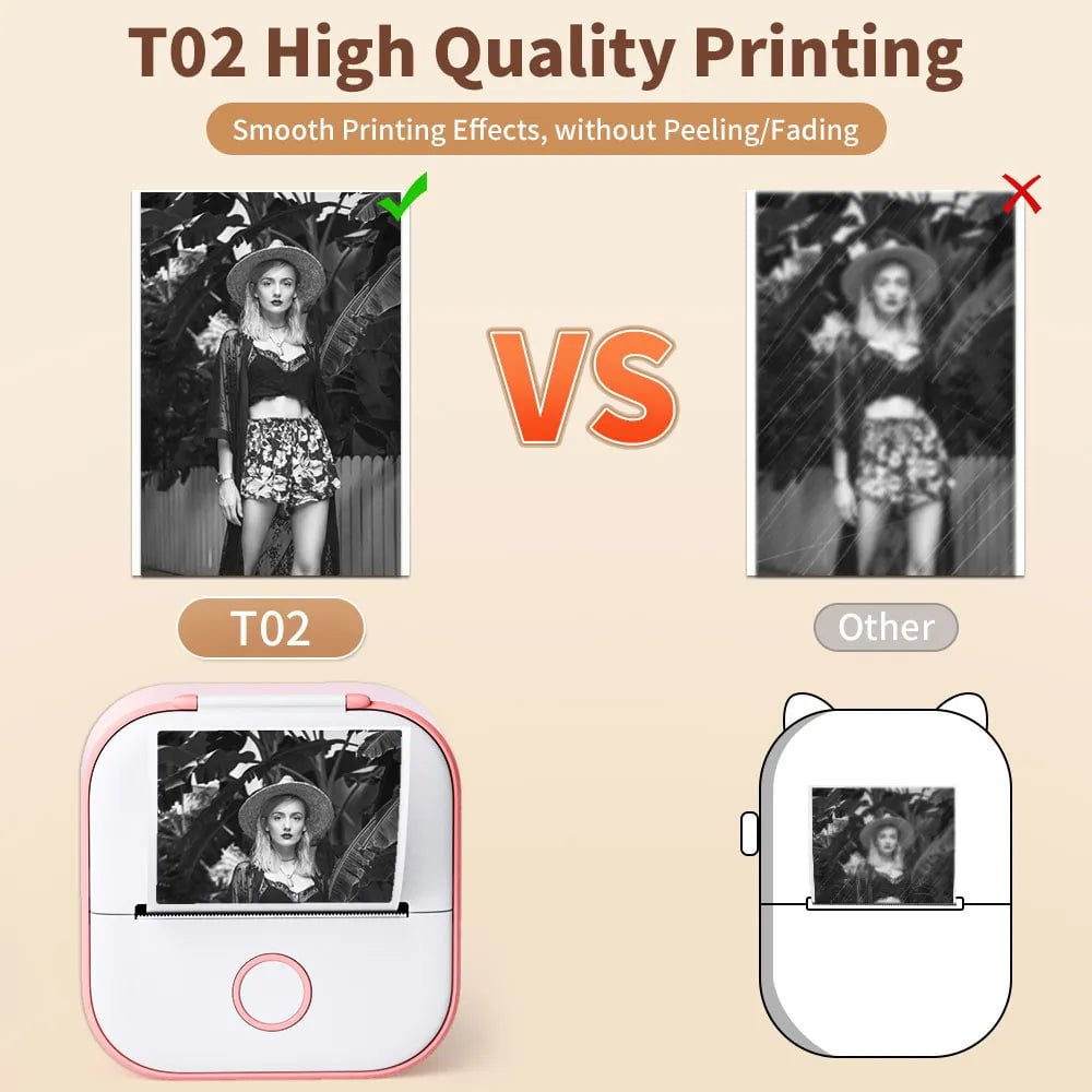 Storazone Phomemo T02 Mini Printer Portable Printer Thermal Printing Sticker Wireless Inkless Pocket Printer Self-adhesive Label Printer