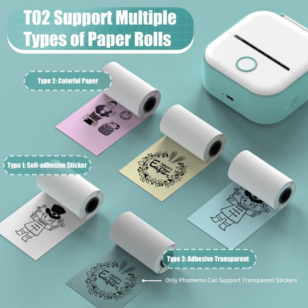 Storazone Phomemo T02 Portable Mini Wireless Thermal Pocket Printer Self-adhesive Stickers Use for DIY,Journal Sticker impresora portátil