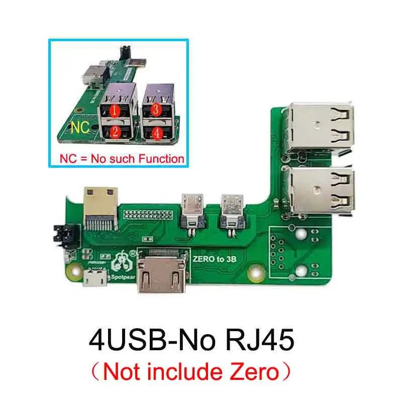 Storazone PI3 4USB No-RJ45 Raspberry Pi Zero 2w to 3B/4B interface adapter Zero to Pi3/Pi4 Expansion Board Zero Pi0 USB HUB RJ45 HAT