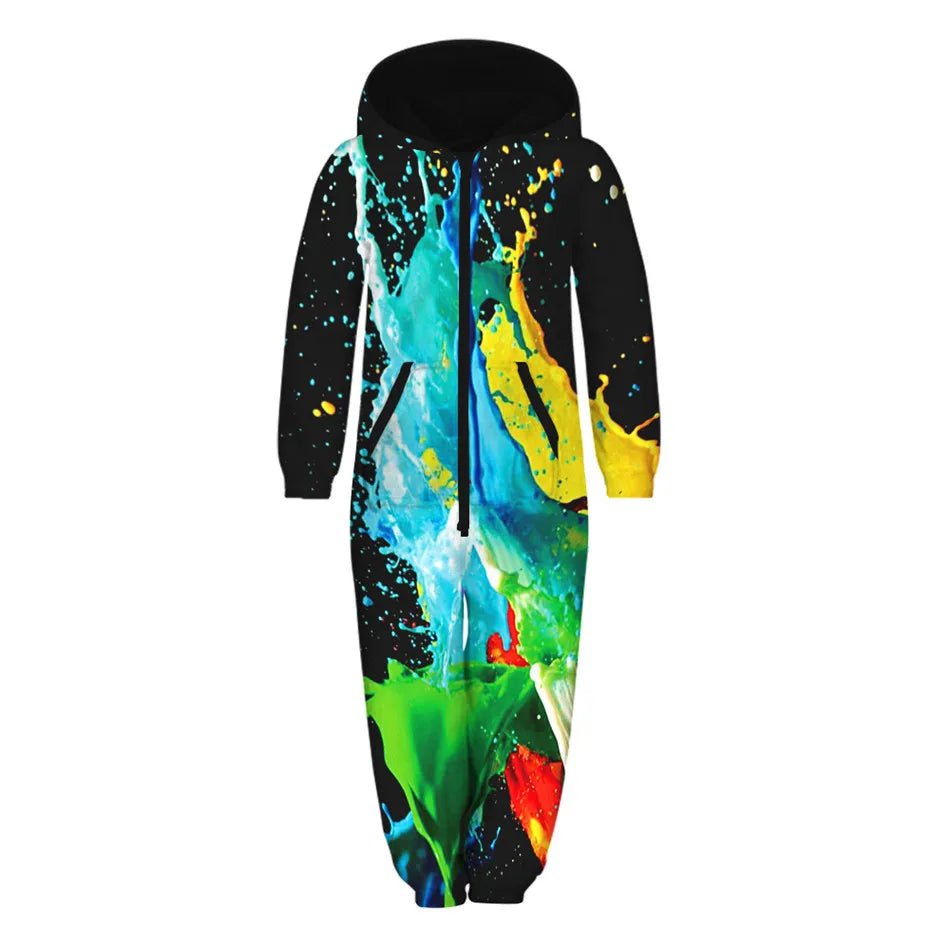 Storazone picture show TKAA-01 / 7T 2023 Winter Children Harajuku Colorful Galaxy 3D Print Jumpsuits Kids Hooded Unisex Overalls Loose Girl Boys Clothes with Pocket