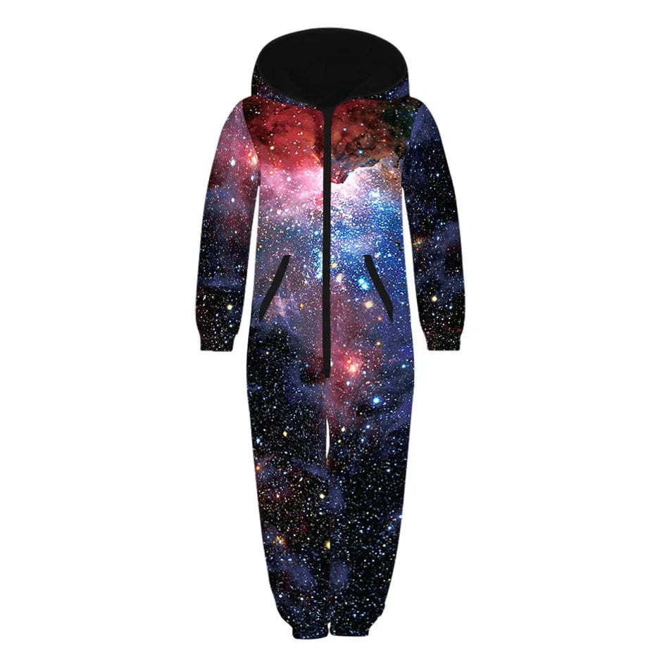 Storazone picture show TKAA-02 / 7T 2023 Winter Children Harajuku Colorful Galaxy 3D Print Jumpsuits Kids Hooded Unisex Overalls Loose Girl Boys Clothes with Pocket