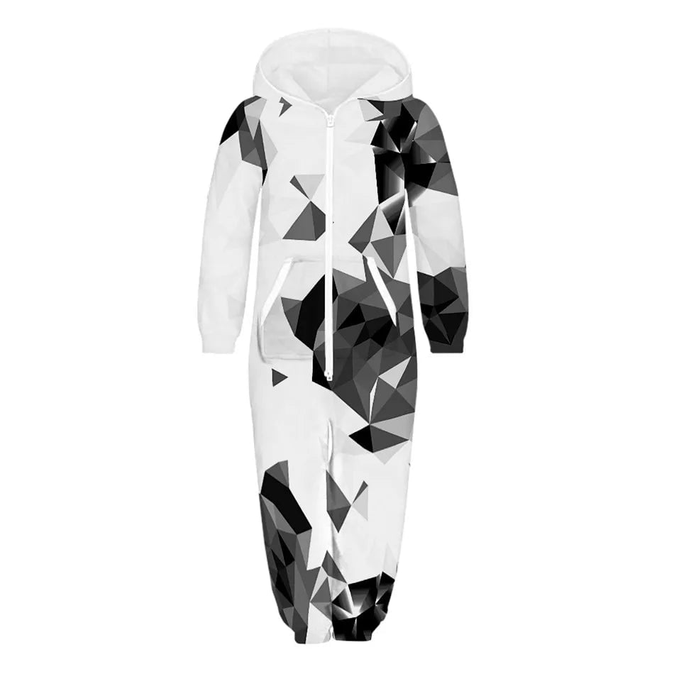 Storazone picture show TKAA-03 / 7T 2023 Winter Children Harajuku Colorful Galaxy 3D Print Jumpsuits Kids Hooded Unisex Overalls Loose Girl Boys Clothes with Pocket