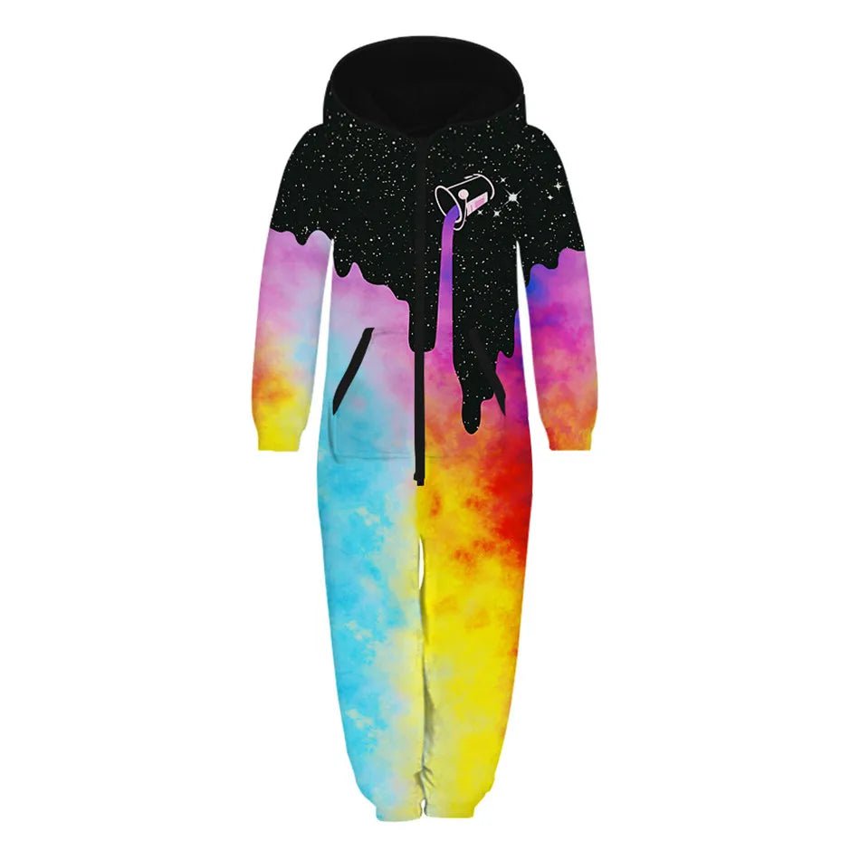 Storazone picture show TKAA-06 / 7T 2023 Winter Children Harajuku Colorful Galaxy 3D Print Jumpsuits Kids Hooded Unisex Overalls Loose Girl Boys Clothes with Pocket
