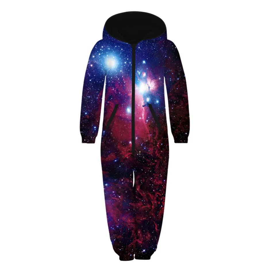 Storazone picture show TKAA-07 / 7T 2023 Winter Children Harajuku Colorful Galaxy 3D Print Jumpsuits Kids Hooded Unisex Overalls Loose Girl Boys Clothes with Pocket