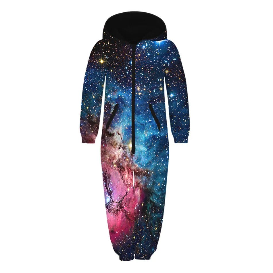 Storazone picture show TKAA-08 / 7T 2023 Winter Children Harajuku Colorful Galaxy 3D Print Jumpsuits Kids Hooded Unisex Overalls Loose Girl Boys Clothes with Pocket