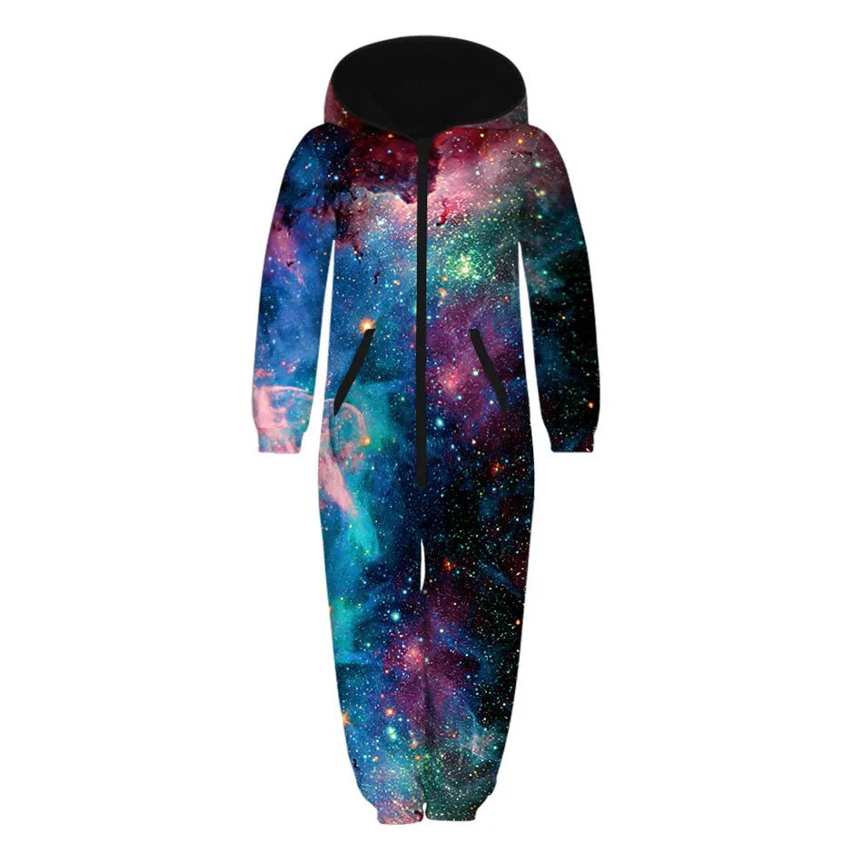 Storazone picture show TKAA-13 / 7T 2023 Winter Children Harajuku Colorful Galaxy 3D Print Jumpsuits Kids Hooded Unisex Overalls Loose Girl Boys Clothes with Pocket