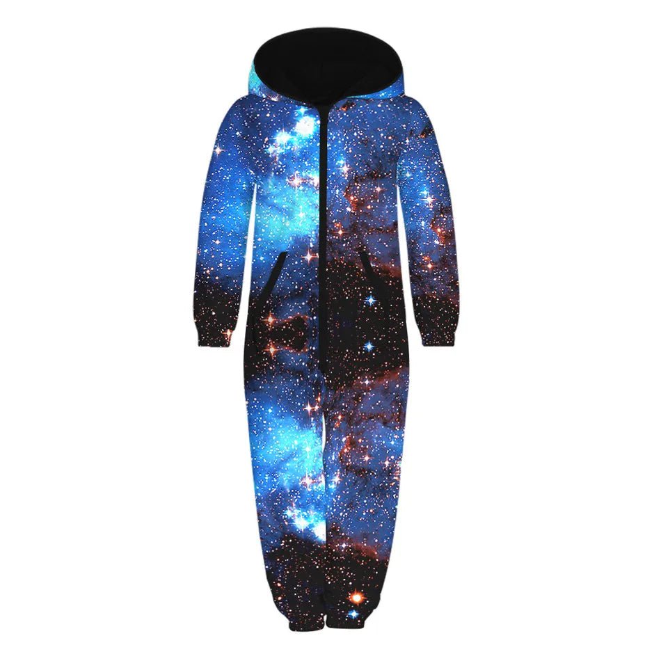 Storazone picture show TKAA-15 / 7T 2023 Winter Children Harajuku Colorful Galaxy 3D Print Jumpsuits Kids Hooded Unisex Overalls Loose Girl Boys Clothes with Pocket