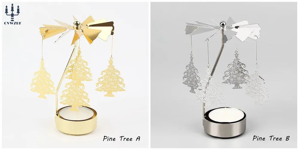 Storazone Pine Tree / 1 pc Gold 1pc Metal Hot Rotating Candle Holder Christmas Rotating Candle Holder Dinner Party Wedding Party Candle Holder Decoration Gift