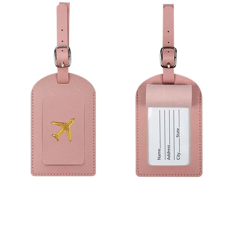 Storazone pink 1 1PC Women Men PU Leather Luggage Tag Suitcase Identifier Label Baggage Boarding Bag Tag Name ID Address Holder Travel Accessorie