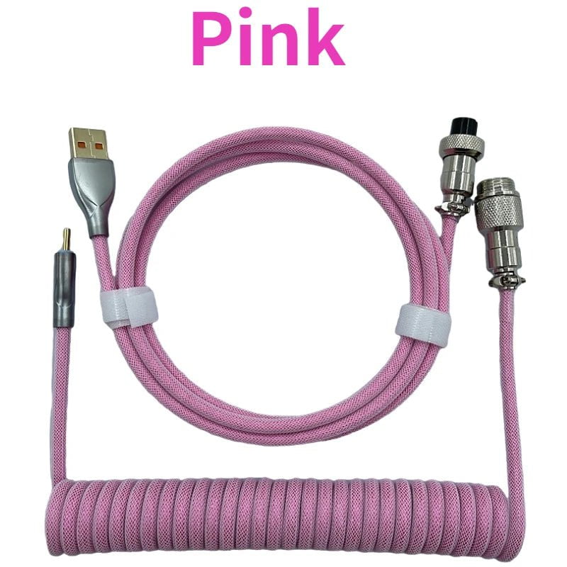 Storazone Pink / 1.8M Coiled cable type C Mechanical keyboard wire USB keyboard cable  mechanical keyboard Aviator Desktop Computer Aviation Connector