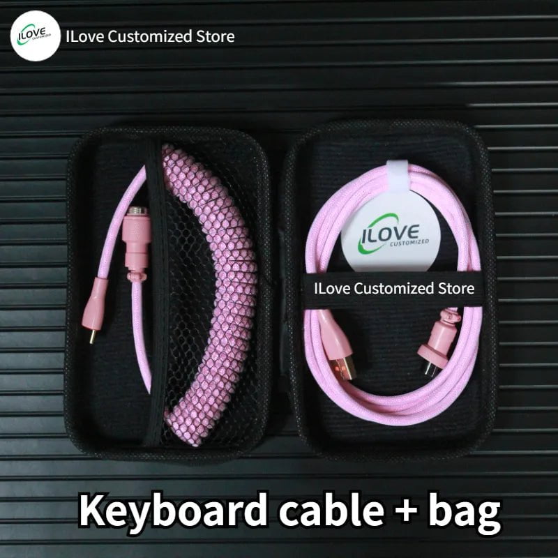 Storazone pink / 1.8m Coiled Keyboard Cable USB C for Mechanical Gaming Keyboard Double-Sleeved Wire with Detachable Metal Aviator Connector Charging