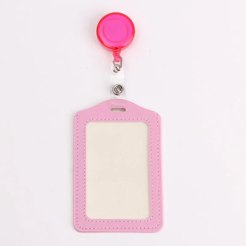 Storazone pink 1 Women Men Student Retractable Badge Reel ID Card Holder Cover Case Nurse Badge Lanyards Fashion PU Leather Card Holders Set