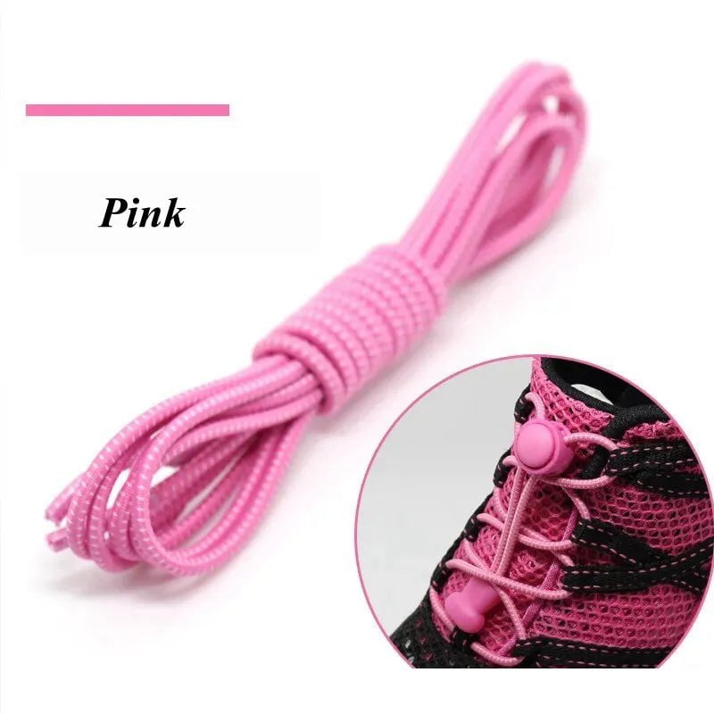 Storazone Pink / 100cm / CHINA 1 Pair 22 Colors Elastic Shoelaces Round Locking No Tie Shoe Laces Kids Adult Quick Lazy Laces Rubber Sneakers Shoelace T1