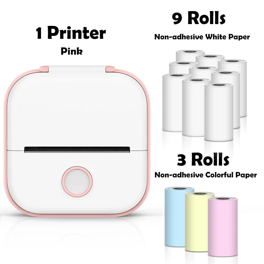 Storazone Pink-12 Rolls Paper / CN Phomemo T02 Portable Mini Wireless Thermal Pocket Printer Self-adhesive Stickers Use for DIY,Journal Sticker impresora portátil