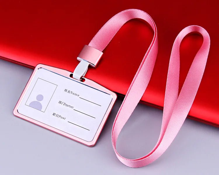 Storazone pink 2 1Pcs Aluminum Alloy Work Name Card Holders Business Work Card ID Badge Lanyard Holder Men Women Metal ID Business Case