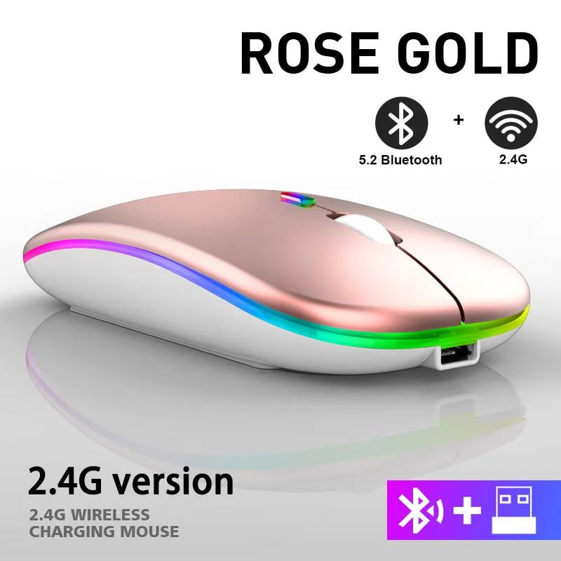 Storazone Pink 2.4G Wireless Mouse RGB Rechargeable Bluetooth Mice Wireless Computer Mause LED Backlit Ergonomic Gaming Mouse for Laptop PC