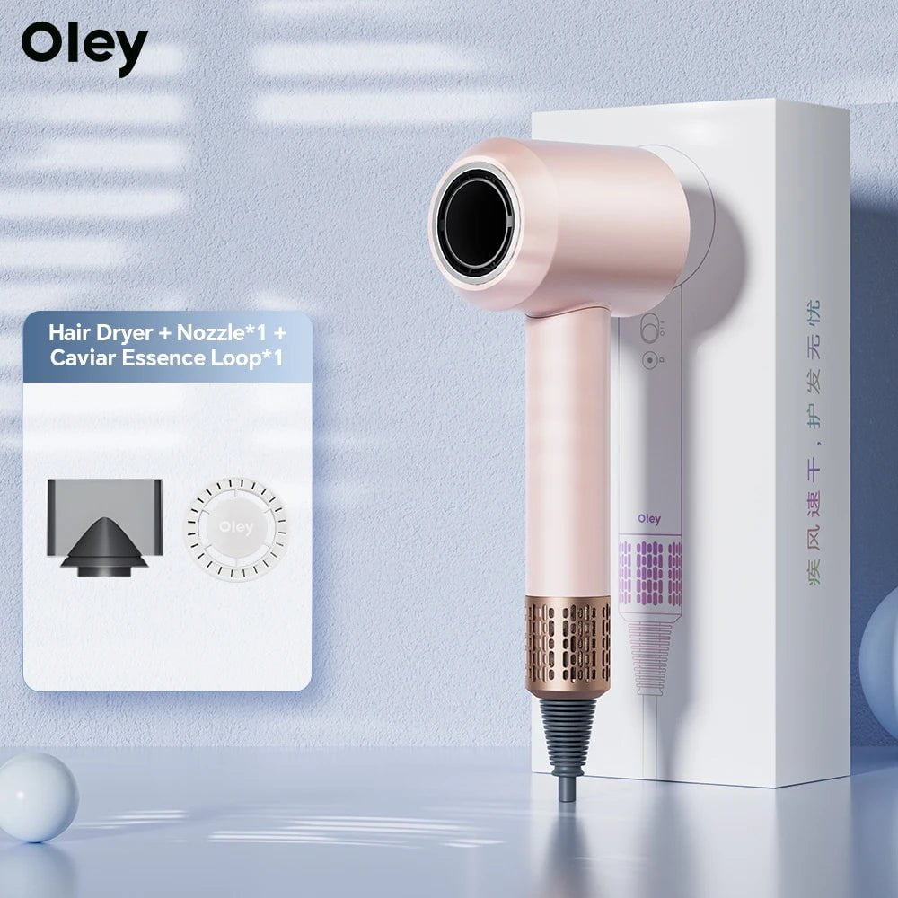 Storazone Pink 2 Nozzles / EU Oley High-speed Hair Dryer 900W Lightweight Powerful Brushless Motor Low Noise Quick Dryer Negative Ionic Blow Dryer