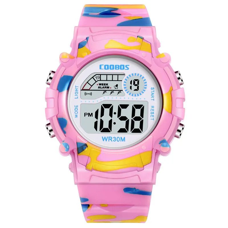 Storazone Pink 2023 New Boys Sports Military Kids Digital Watches Student Childrens Watch Fashion Luminous LED Alarm Camouflage Girls Clock