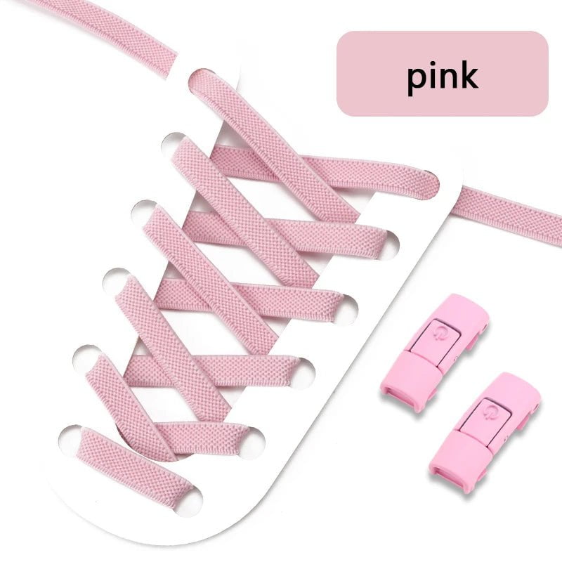 Storazone Pink 2023 No Tie Shoe laces Press Lock Shoelaces without ties Elastic Laces Sneaker Kids Adult 8MM Widened Flat Shoelace for Shoes