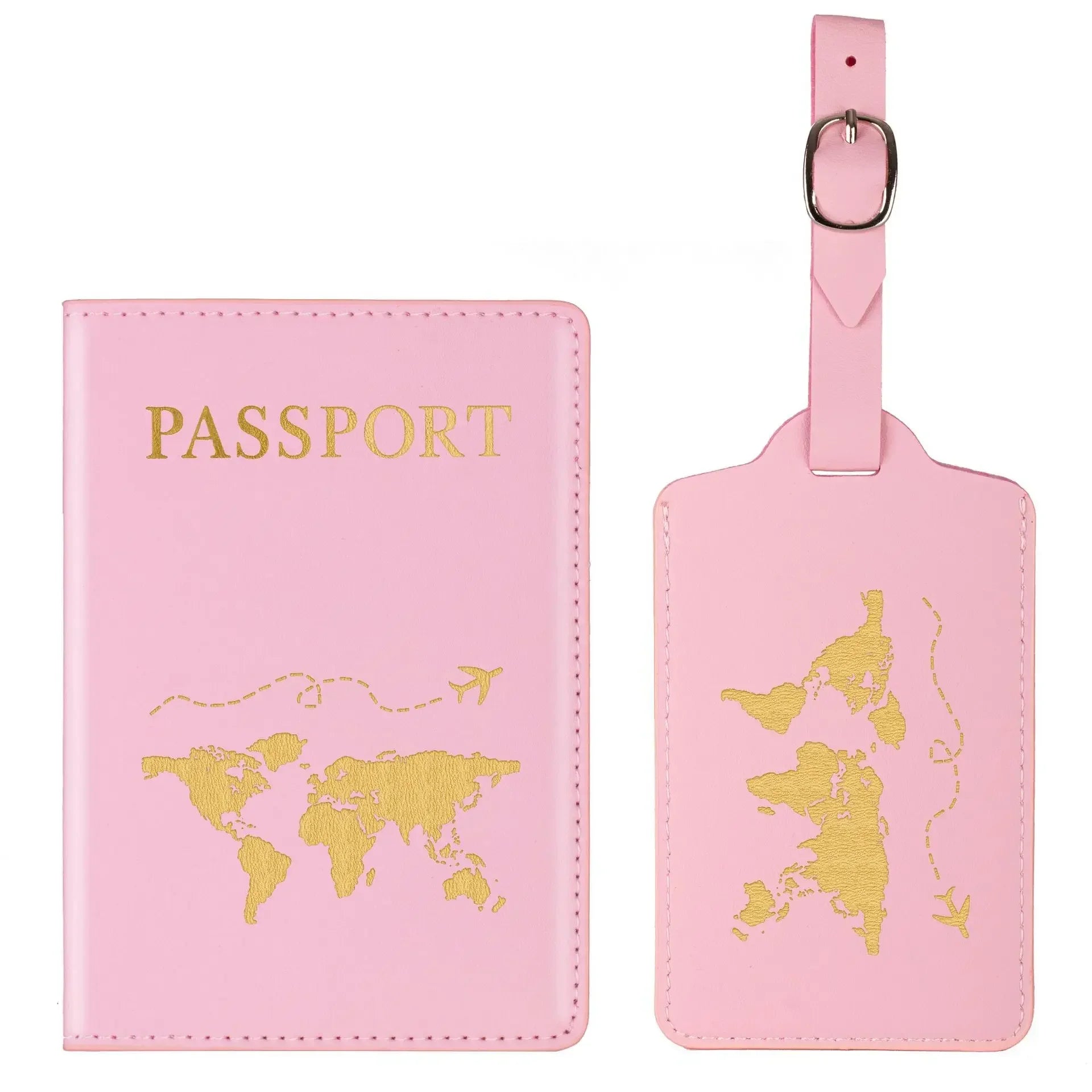 Storazone Pink 2ps Passport Cover PU Leather Man Women Travel Passport Holder with Credit Card Holder Case Wallet Protector Cover Case