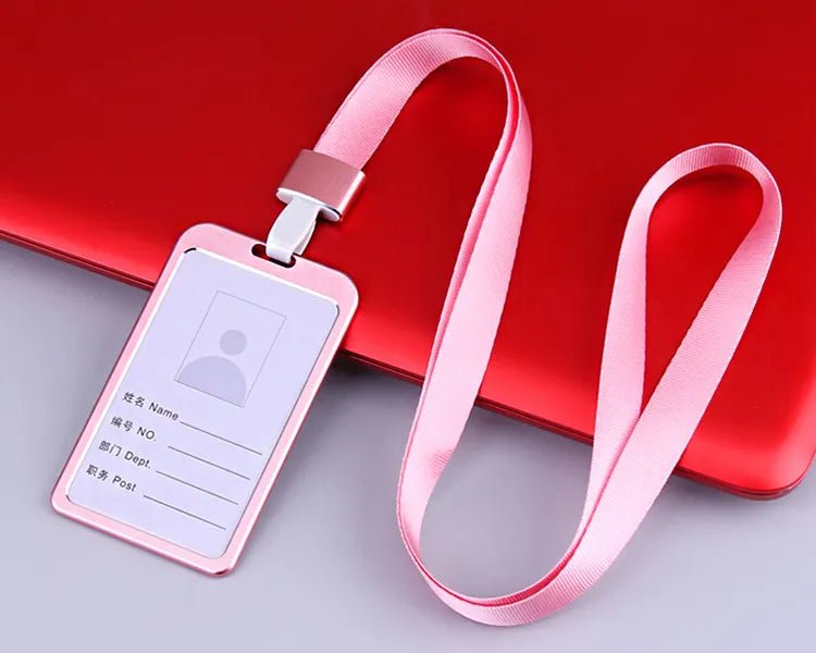 Storazone pink 3 1Pcs Aluminum Alloy Work Name Card Holders Business Work Card ID Badge Lanyard Holder Men Women Metal ID Business Case