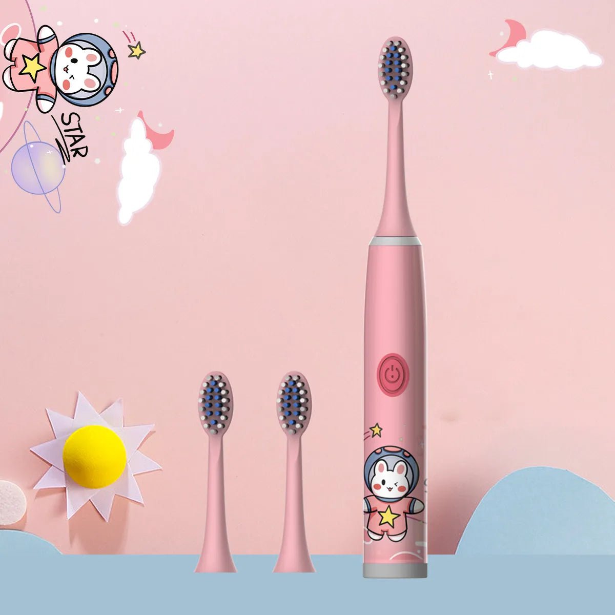 Storazone Pink-3PCS Children's electric toothbrush color cartoon ultrasonic children's soft hair cleaning brush (without batteries)