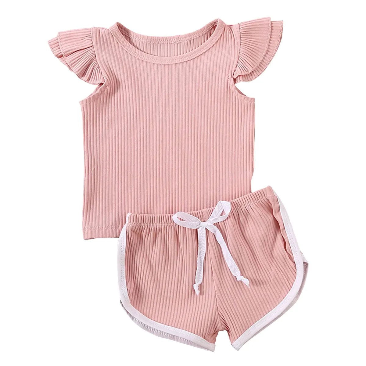 Storazone Pink / 3T 2020 Summer Infant Baby Girls Boys Clothes Sets Ruffles Short Sleeve Pullover T Shirts Shorts Solid Outfits