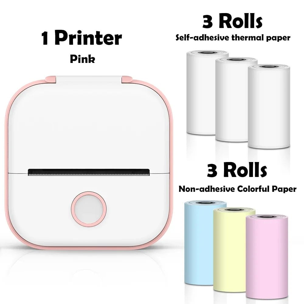 Storazone Pink-6 Rolls Set 2 / CN Phomemo T02 Portable Mini Wireless Thermal Pocket Printer Self-adhesive Stickers Use for DIY,Journal Sticker impresora portátil