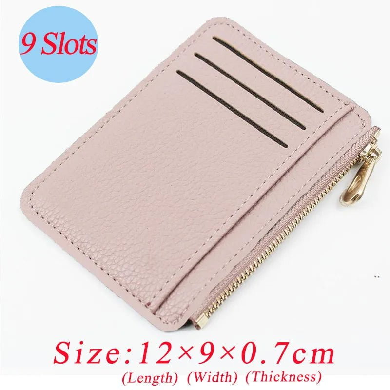 Storazone Pink 9 Card Slots Ultra-thin Zipper Credit Card Holder 100% Leather Men's Wallet Slim Simplicity Coin Purse Wallet Cardholder Bags