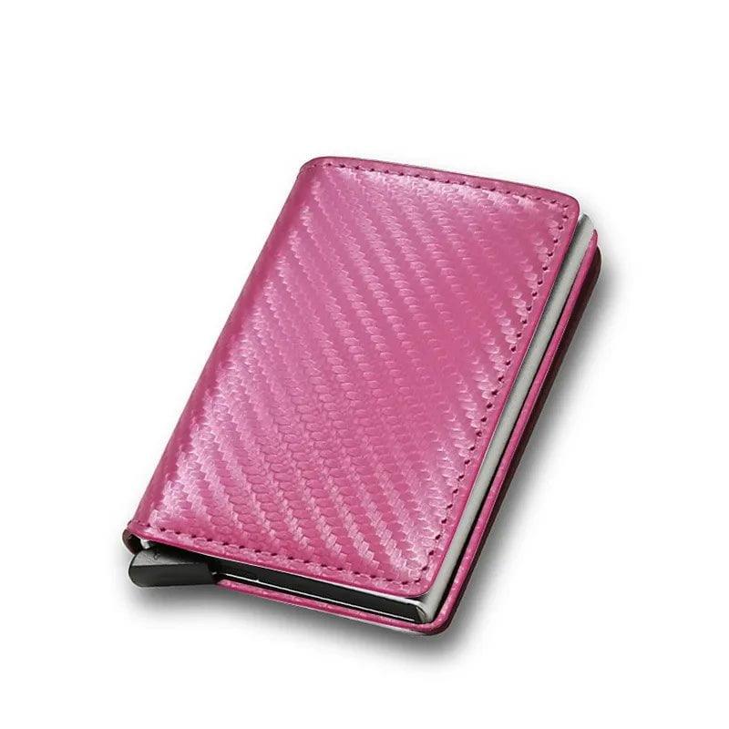 Storazone Pink A Carbon Fiber Card Holder Wallets Men RFID Black Magic Trifold Leather Slim Mini Wallet Small Money Bag Male Purses Wallet Women