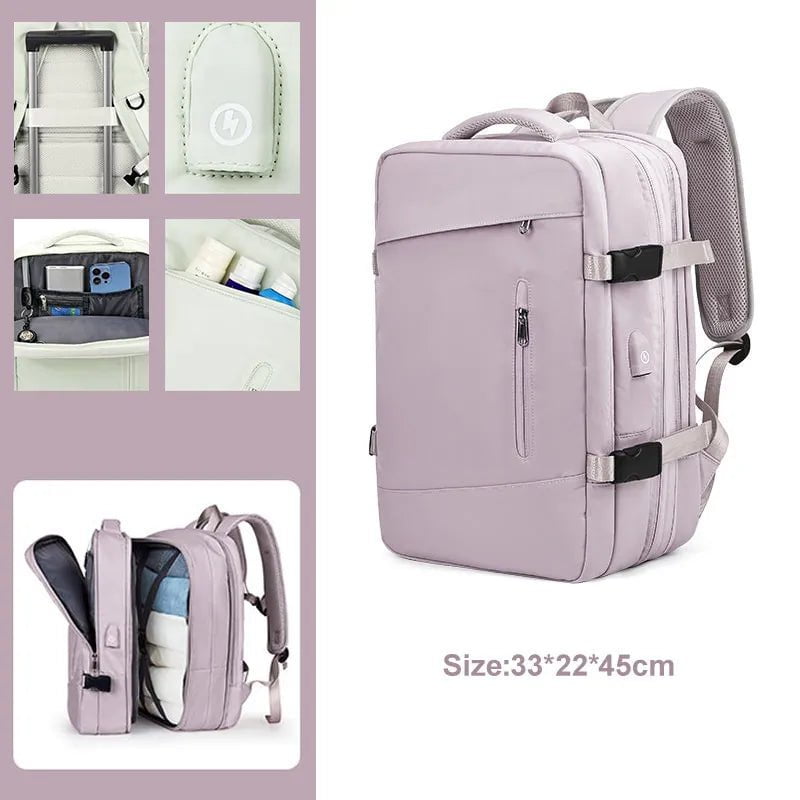 Storazone Pink A / CHINA Extendible Travel Backpack Unisex Laptop Bag Women Large Luggage Bags Men's Students Business Trip USB Charge Mochila XA299C