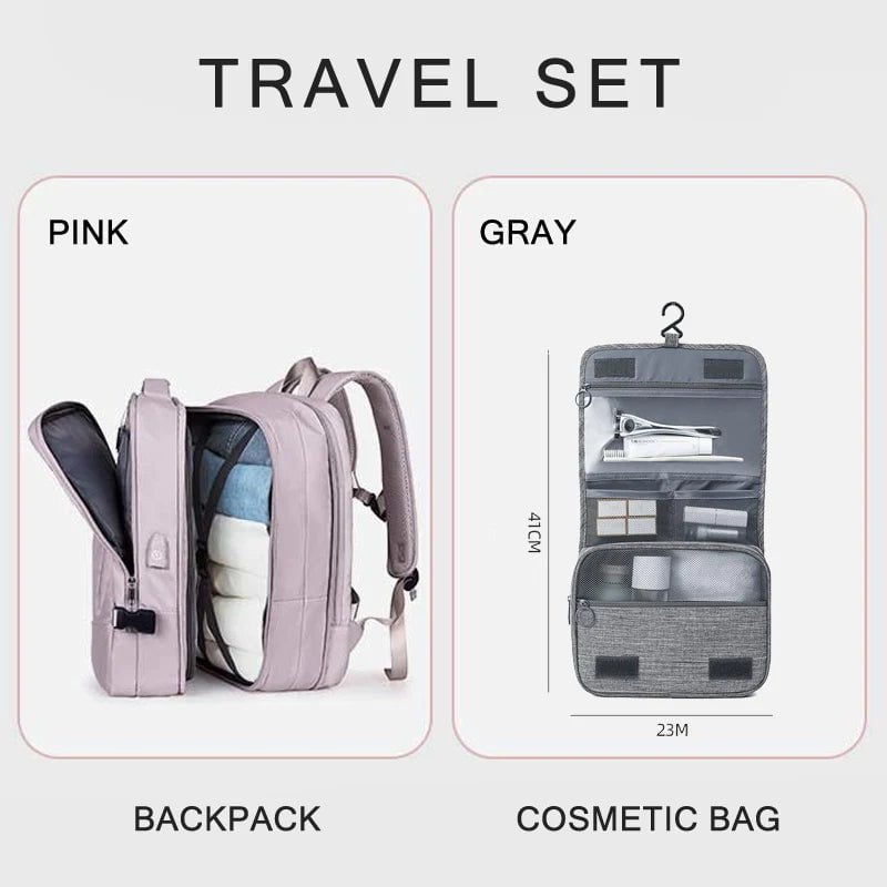 Storazone Pink A set 01gy / CHINA Extendible Travel Backpack Unisex Laptop Bag Women Large Luggage Bags Men's Students Business Trip USB Charge Mochila XA299C