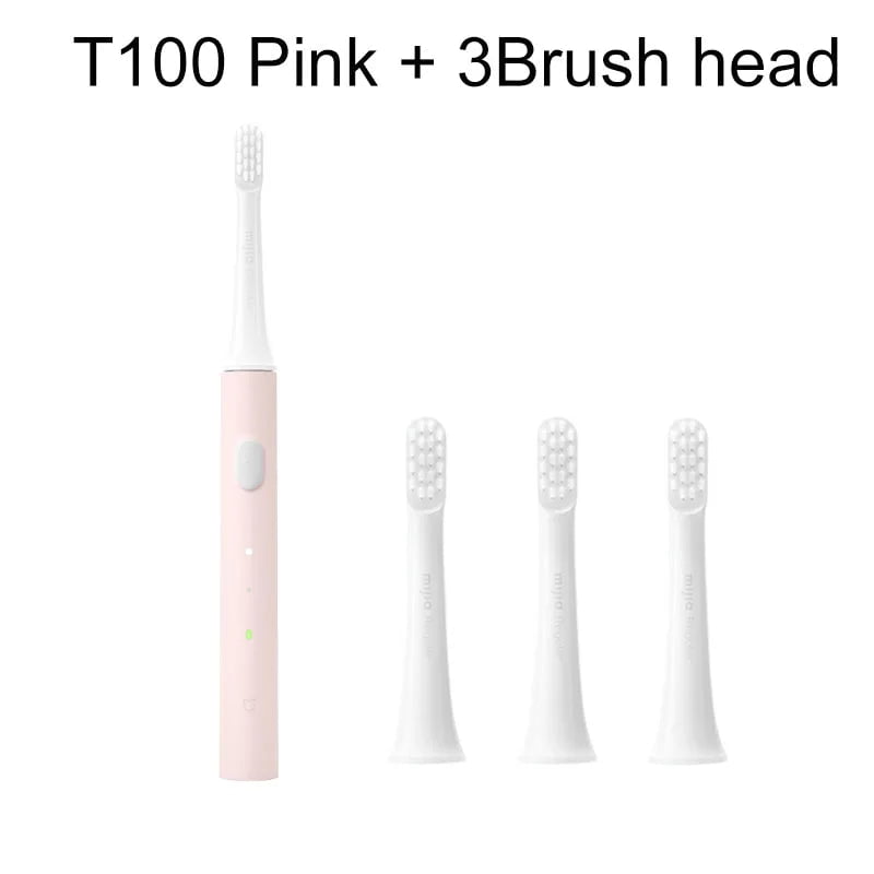 Storazone Pink Add 3 head / CHINA XIAOMI MIJIA T100 Sonic Electric Toothbrush Cordless USB Rechargeable Toothbrush Waterproof Ultrasonic Automatic Tooth Brush