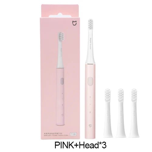 Storazone pink and 3 head XIAOMI Mijia T100 Sonic Electric Toothbrush Mi Smart Tooth Brush Colorful USB Rechargeable IPX7 Waterproof For Toothbrushes head
