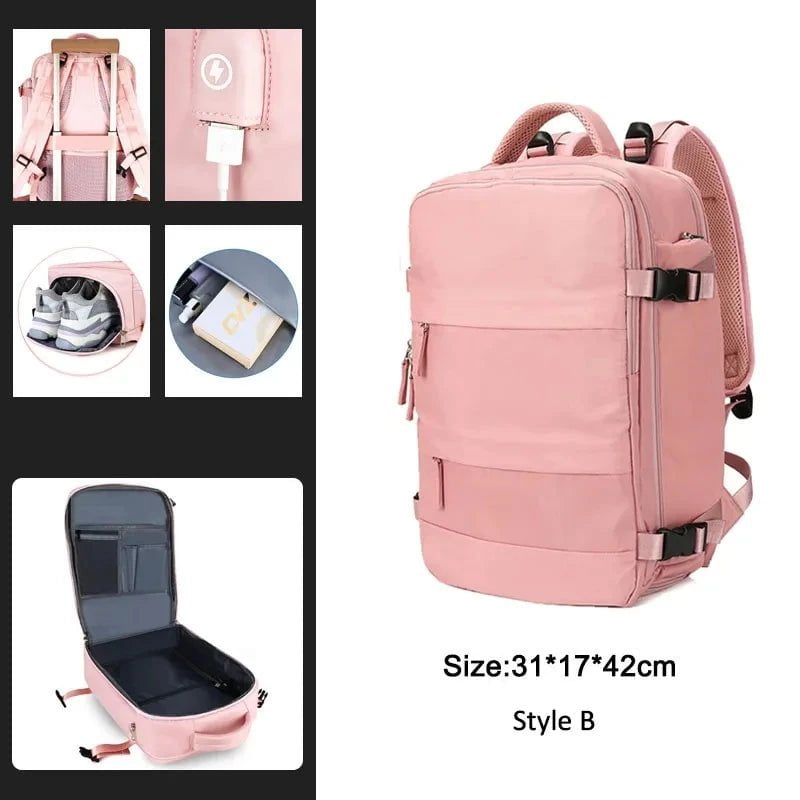 Storazone Pink B / CHINA Extendible Travel Backpack Unisex Laptop Bag Women Large Luggage Bags Men's Students Business Trip USB Charge Mochila XA299C