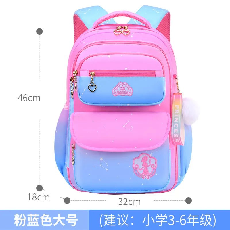 Storazone Pink Blue Large Orthopedic Primary School Bags for Girls Gradient Color Grades 1-3-6 Children's Backpack Large Capacity Kids Rucksack Mochila