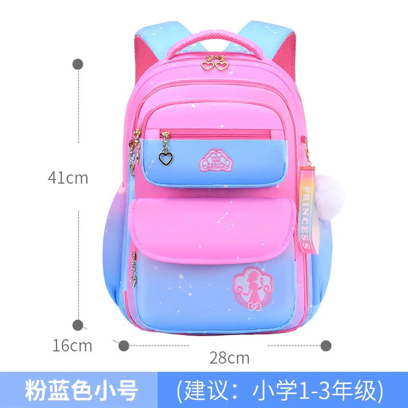 Storazone Pink Blue Small Orthopedic Primary School Bags for Girls Gradient Color Grades 1-3-6 Children's Backpack Large Capacity Kids Rucksack Mochila