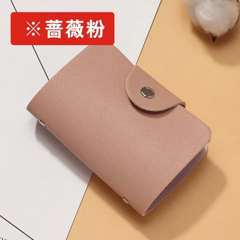 Storazone Pink Business Card Holder Anti-theft ID Credit Card Holder Fashion Women's 24 Cards Slim PU Leather Pocket Case Coin Purse Wallet