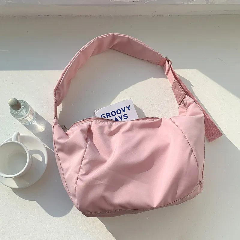 Storazone pink / CHINA Summer New Women's Bag Large Capacity Casual Nylon Crossbody Bag Dumpling Bag High Grade Solid Color Shoulder Bag