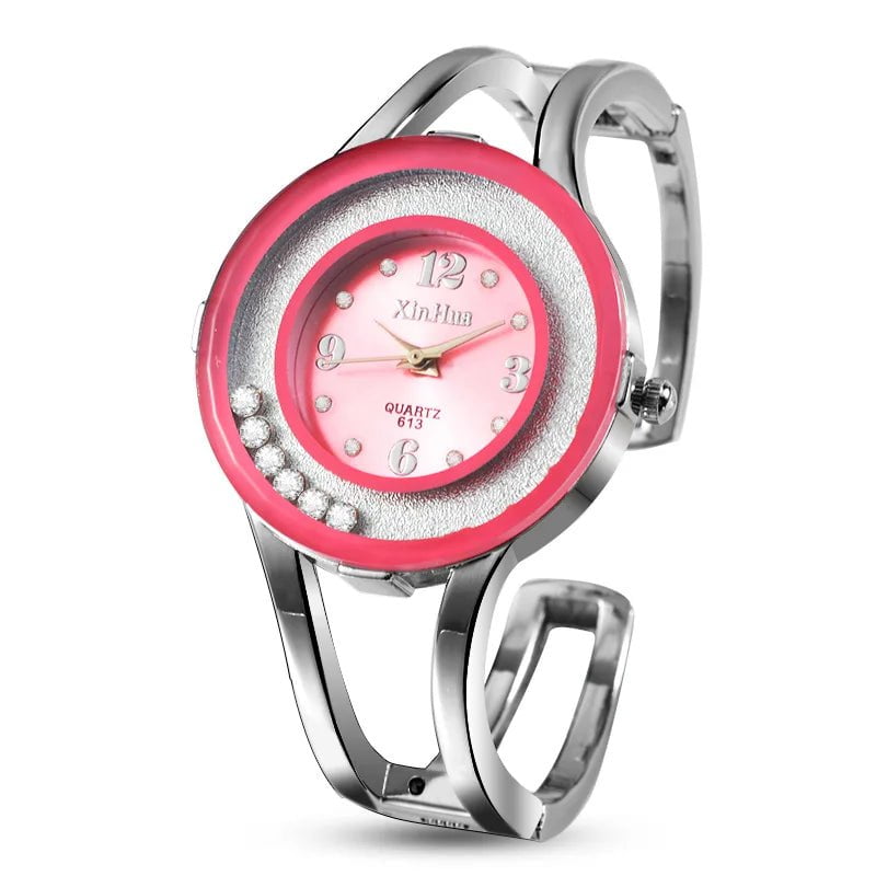 Storazone Pink / CHINA Women Watches Bracelet Relogio Feminino Quartz Fashion Bangle Watch Womens Crystal Stainless Steel Wristwatch Bayan Kol Sat