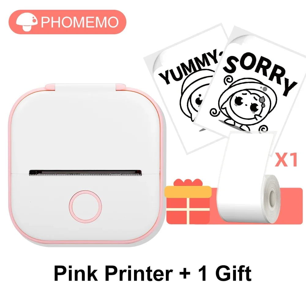 Storazone Pink / CN T02 Mini Thermal Printer Phomemo T02 Sticker Maker Machine Portable Bluetooth Pocket Printer Study Supplies for Photos Notes